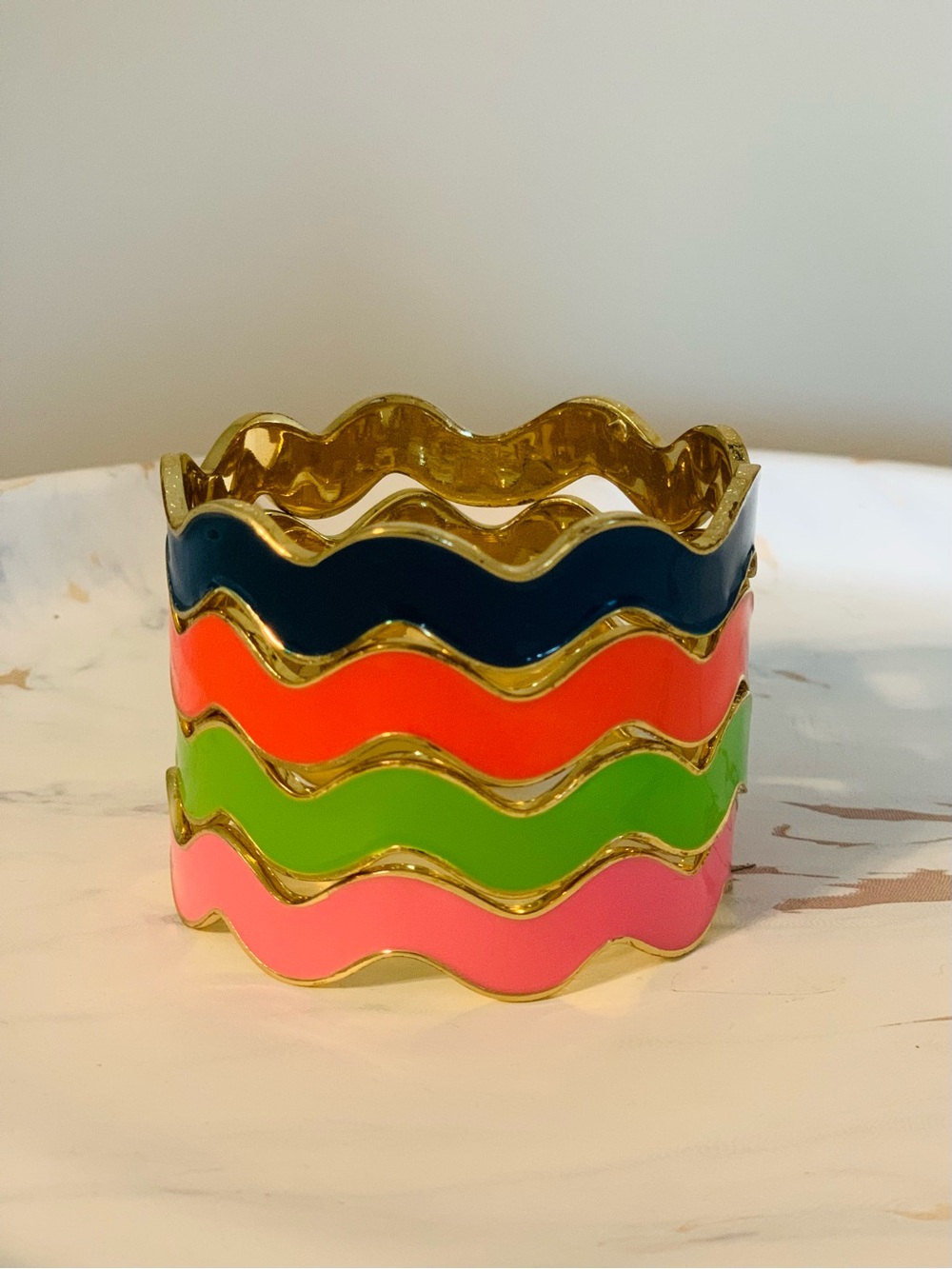 Lilly Pulitzer Wavy Enamel Bracelet Stack in Pink, Navy, Green, Coral